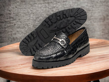 Load image into Gallery viewer, Awesome Designer Men&#39;s Handmade Black Alligator Textured Leather Rubber sole Loafers, Men Dress Formal Party Shoes