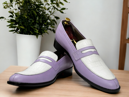 Awesome Handmade Men's White Lavender Penny Loafer Shoes, Men Dress Formal Party Loafers