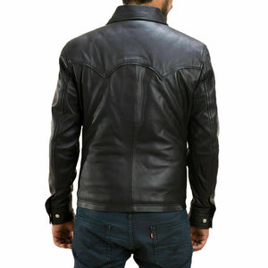 New Men's Genuine Lambskin Leather Biker Jacket, Black Leather button shirt Jacket - theleathersouq