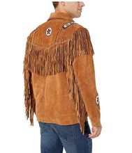 Load image into Gallery viewer, Men&#39;s Brown Fringed &amp; Bones Cowboy Style Suede Leather Jacket - theleathersouq