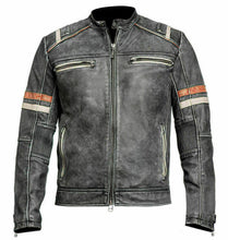 Load image into Gallery viewer, New Men&#39;s Retro 2 Cafe Racer Biker Vintage Motorcycle Distressed Moto Leather Jacket - theleathersouq