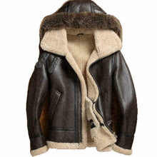 Load image into Gallery viewer, New Flight Aviator Fur Shearing Real Sheepskin B-3 Bomber Leather Jacket For Men - theleathersouq