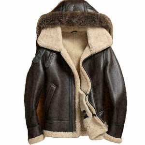 New Flight Aviator Fur Shearing Real Sheepskin B-3 Bomber Leather Jacket For Men - theleathersouq