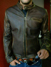 Load image into Gallery viewer, Biker Vintage Motorcycle Distressed Men Brown Cafe Racer Leather Jacket - theleathersouq