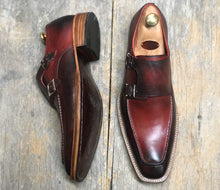 Load image into Gallery viewer, Handmade Men’s Burgundy Color Leather Shoes, Men Double Monk Dress Formal Shoes - theleathersouq