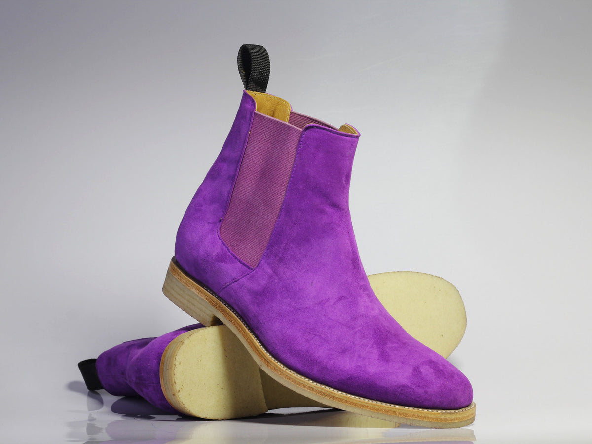 Handmade Men's Purple Leather Chelsea Boots, Men Fashion Ankle Boots, –  theleathersouq