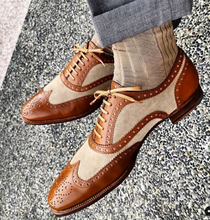 Load image into Gallery viewer, New Handmade Tan Beige Brown Shoes Spectator Dress Luxury formal Shoes For Men - theleathersouq