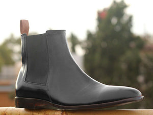 Men's Handmade Black Leather Chelsea Boots, Men Ankle Boots, Men Designer Boots - theleathersouq
