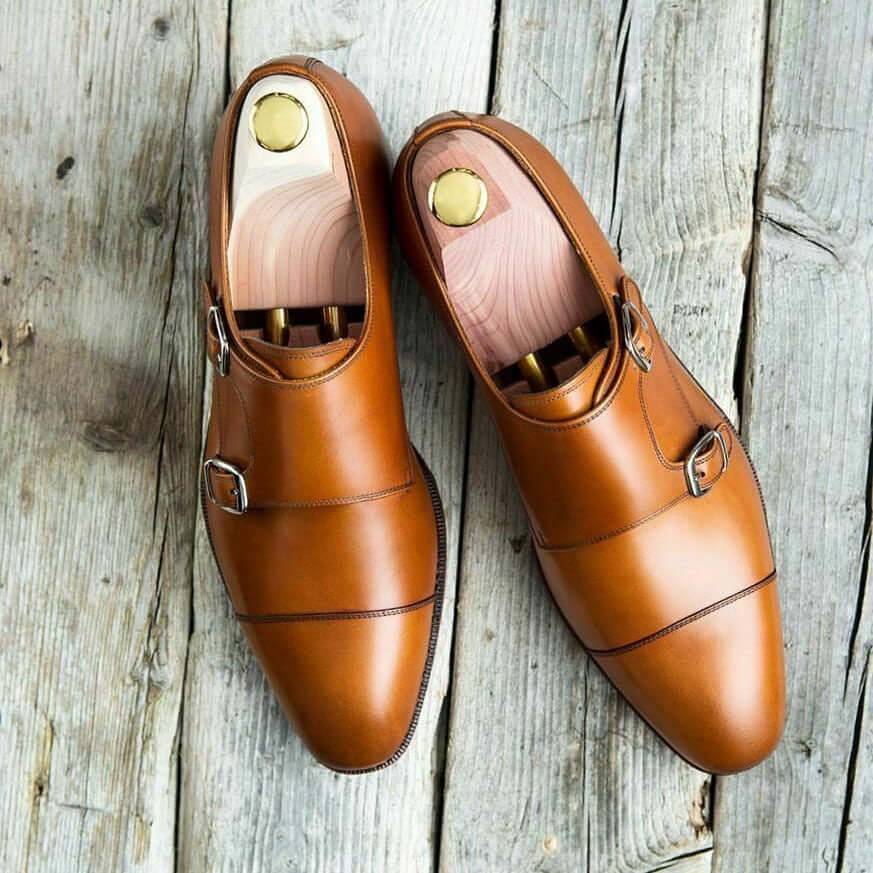 Brown Double Monk Strap Shoes for Men by