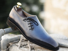 Load image into Gallery viewer, Handmade Men&#39;s Blue Leather Side Lace Up Shoes, Men Designer Dress Formal Luxury Shoes