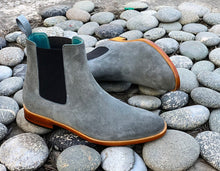 Load image into Gallery viewer, Awesome Handmade Men&#39;s Gray Suede Chelsea Slip On Boots, Men Fashion Dress Ankle Boots