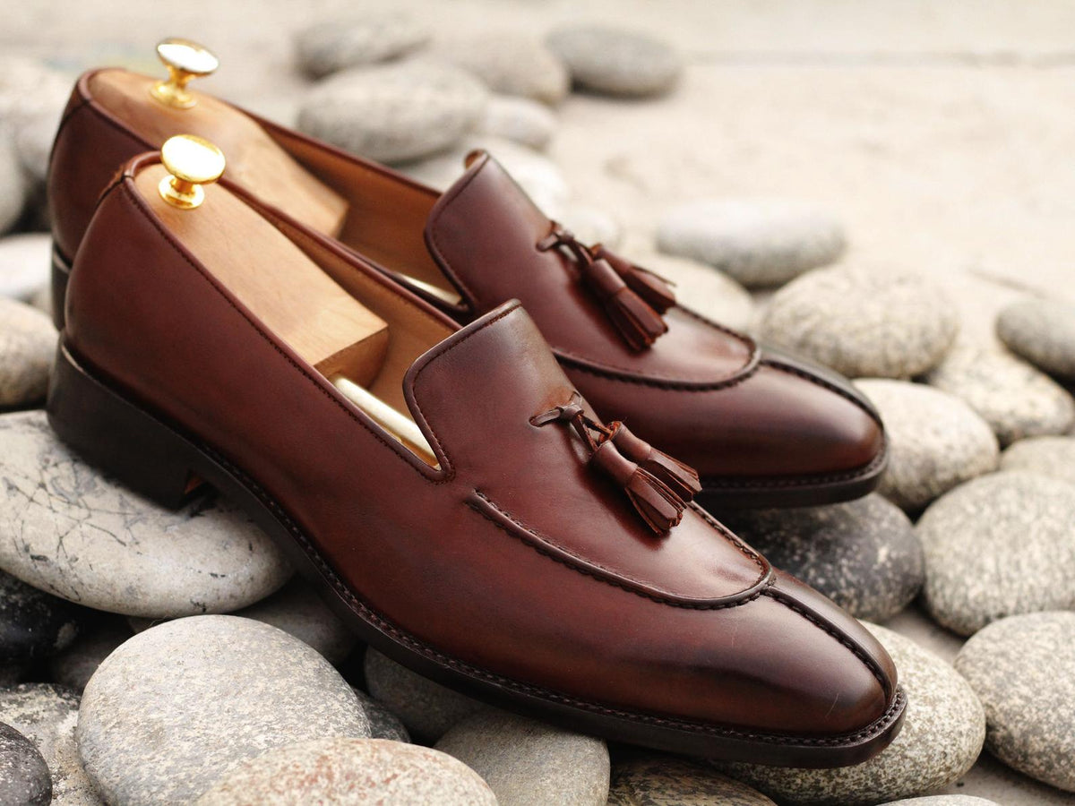 Awesome Handmade Men's Brown Leather Split Toe Tassel Loafers, Men Dre –  theleathersouq