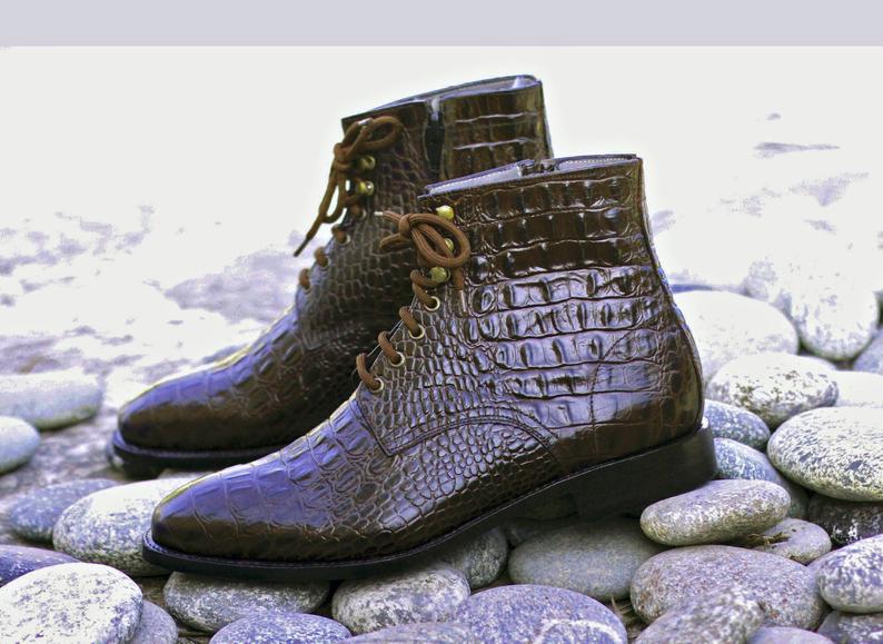 Awesome Handmade Men's Brown Alligator Textured Leather Jodhpur Boots, Men  Fashion Dress Ankle Boots