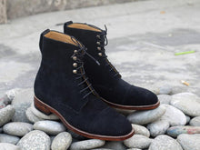Load image into Gallery viewer, Awesome Handmade Men&#39;s Black Suede Cap Toe Lace Up Boots, Men Fashion Ankle Boots