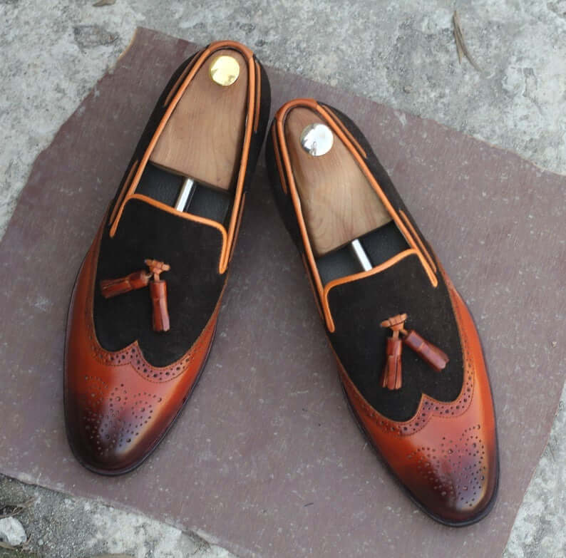 Brown Suede Tassel Loafers for Men by