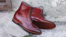 Load image into Gallery viewer, Awesome Handmade Men&#39;s Burgundy Leather Split Toe Boots, Men Fashion Ankle Boots