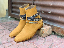 Load image into Gallery viewer, Awesome Handmade Men&#39;s Beige Suede jodhpur Madrid Strap Boots, Men Ankle Boots, Men Fashion Boots
