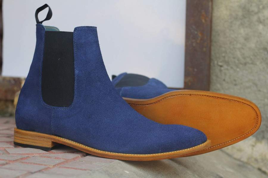 Awesome Handmade Men's Blue Suede Chelsea Boots, Ankle Boots, Men – theleathersouq