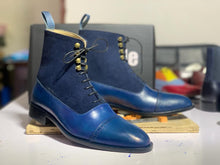 Load image into Gallery viewer, Awesome New Handmade Men&#39;s Blue Leather Suede Cap Toe Boots, Mens Fashion Ankle Boots