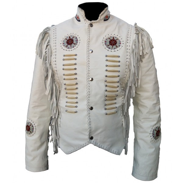 White Leather Fringe Jacket S