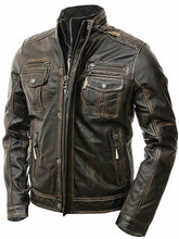 Load image into Gallery viewer, New Men&#39;s Vintage Cafe Racer Distressed Retro Biker Genuine Leather Jacket - theleathersouq