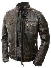 Load image into Gallery viewer, New Men&#39;s Vintage Cafe Racer Distressed Retro Biker Genuine Leather Jacket - theleathersouq