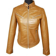 Load image into Gallery viewer, Stylish Women Tan Brown Collar Style Leather Jacket, Women’s Fashion Leather Jacket, ladies leather jacket