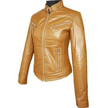 Load image into Gallery viewer, Stylish Women Tan Brown Collar Style Leather Jacket, Women’s Fashion Leather Jacket, ladies leather jacket