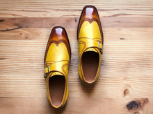 Load image into Gallery viewer, Elegant Design Handmade Men&#39;s Brown &amp; Yellow leather Monk dress shoes,New leather shoes - theleathersouq