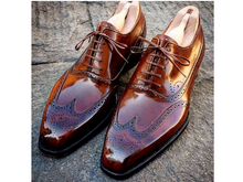 Load image into Gallery viewer, Elegant Men&#39;s handmade Wing Tip Brogue Brown Leather Shoes, custom made dress men shoes - theleathersouq