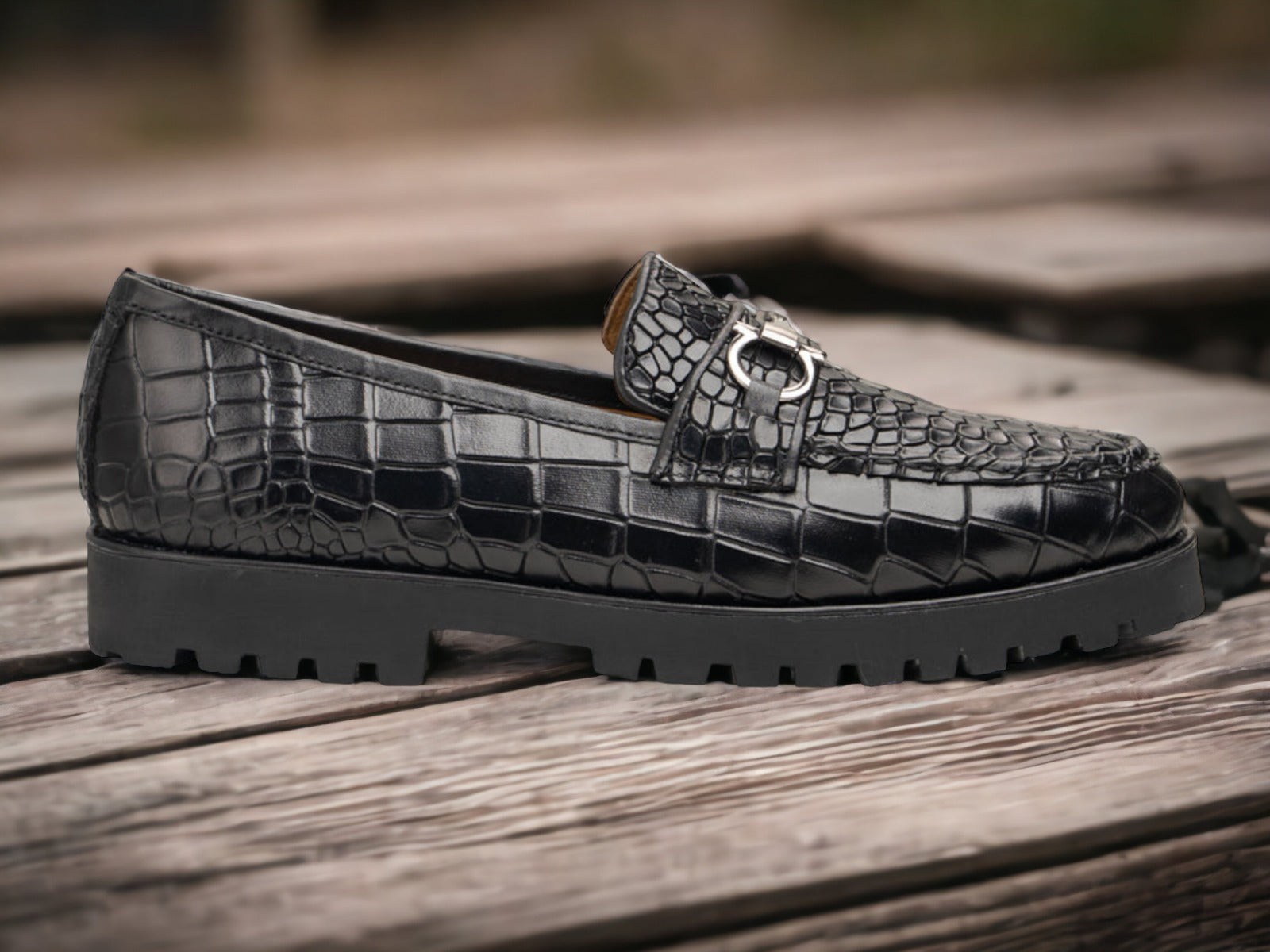 Awesome Designer Men's Handmade Black Alligator Textured Leather Rubbe ...
