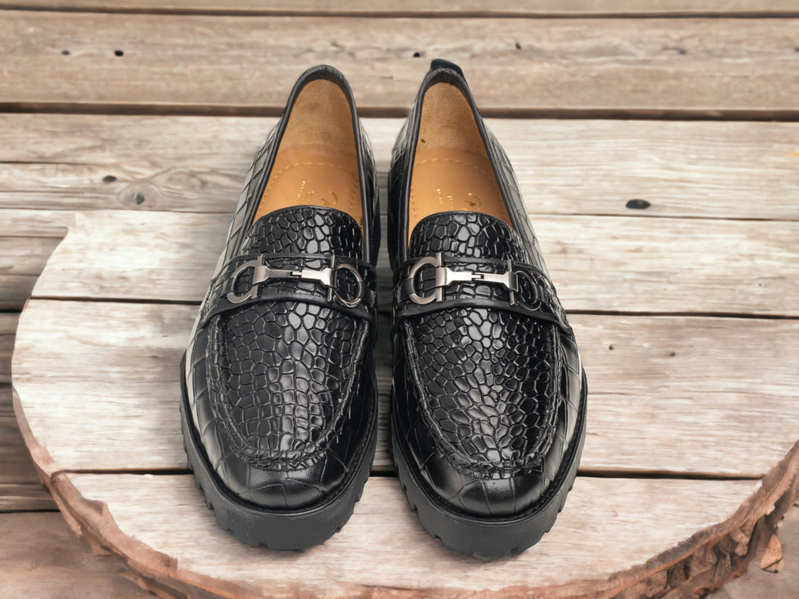 Premium Quality Black Alligator Print Leather Loafers Slip On Party Wear  Shoes