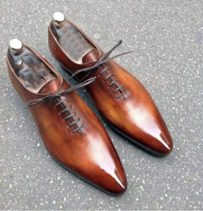 Awesome Handmade Men's Tan Leather Wholecut Pointed Toe Lace Up Shoes ...