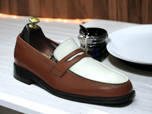 Load image into Gallery viewer, Experience comfort and style with Awesome Men&#39;s Handmade White &amp; Brown Loafer Shoes. Handcrafted with superior materials, these shoes are both elegant and durable. Perfect for any formal setting, these shoes will elevate your outfit and make you stand out. Don&#39;t sacrifice style for comfort, get the best of both worlds with these loafer shoes.