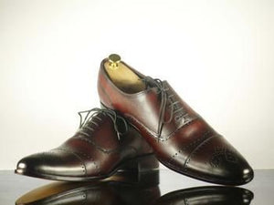 Handmade Men's Brown Leather Cap Toe Brogue Lace Up Shoes, Men Designer Dress Formal Luxury Shoes