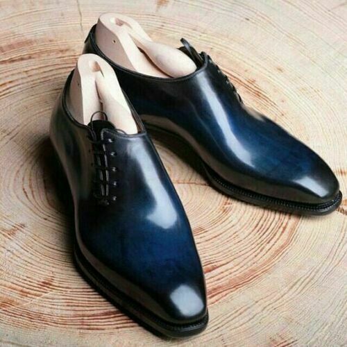 Elegant Handmade Men's Oxford Leather Blue Lace Up Shoes, Trendy Fashion Shoes - theleathersouq
