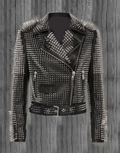 Load image into Gallery viewer, Stylish Lambskin Leather Slim fit Studded Spikes Ladies Jacket, Women Biker Jacket