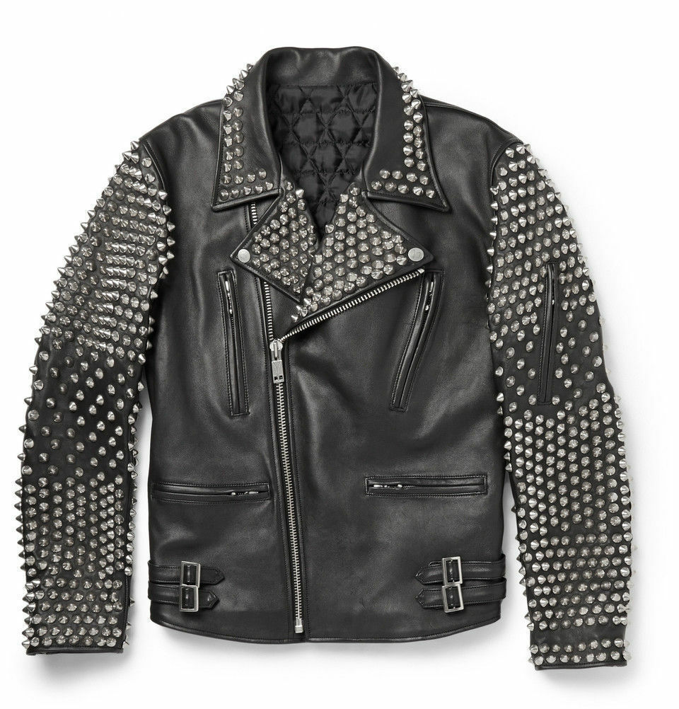 Awesome Men's Black Studded Biker Leather Punk Jacket, men Fashion Designer Jacket
