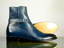 Handmade Men's Blue Leather Jodhpur Boots, Men Ankle Boots, Men Designer Boots - theleathersouq