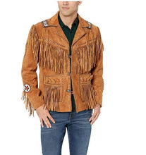 Load image into Gallery viewer, Men&#39;s Brown Fringed &amp; Bones Cowboy Style Suede Leather Jacket - theleathersouq