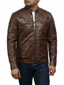 New Men's Leather Jacket Cafe Racer Vintage Distressed, Biker Leather ...