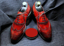 Load image into Gallery viewer, Stylish Men&#39;s Hand stitch Custom Shoes, Wing tip Red Leather Handmade Bespoke Shoes - theleathersouq