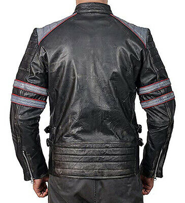 Cafe Racer Retro Classic Black gray Distressed Biker Leather Jackets For Men - theleathersouq