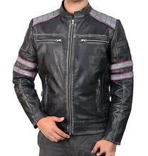 Load image into Gallery viewer, Cafe Racer Retro Classic Black gray Distressed Biker Leather Jackets For Men - theleathersouq