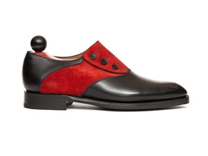 Stylish Handmade Black & Red Leather Button Loafers for Men, Custom man dress shoes - theleathersouq