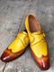 Handmade Men's Two Tone Yellow Brown Leather Wing Tip  Monk Strap Shoes, Men Designer Dress Formal Luxury Shoes - theleathersouq