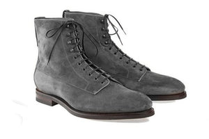 New Stylish Handmade Gray Suede Rounded Toe Ankle High Customized Boots For Men - theleathersouq