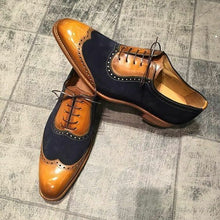 Load image into Gallery viewer, New Men&#39;s Handmade leather &amp; Suede shoes, Tan and Black two tone dress shoes - theleathersouq