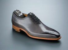 Load image into Gallery viewer, Men&#39;s Handmade Gray Leather Brogues Toe Oxford Lace Up Classical Shoes - theleathersouq