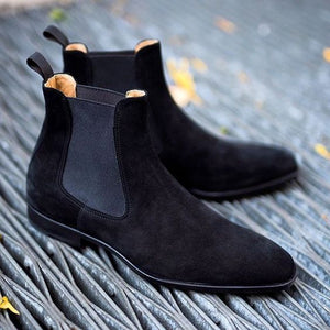 New Stylish Hand Stitched Men's Ankle High Chelsea Slip On Black Color Fashion Boots - theleathersouq